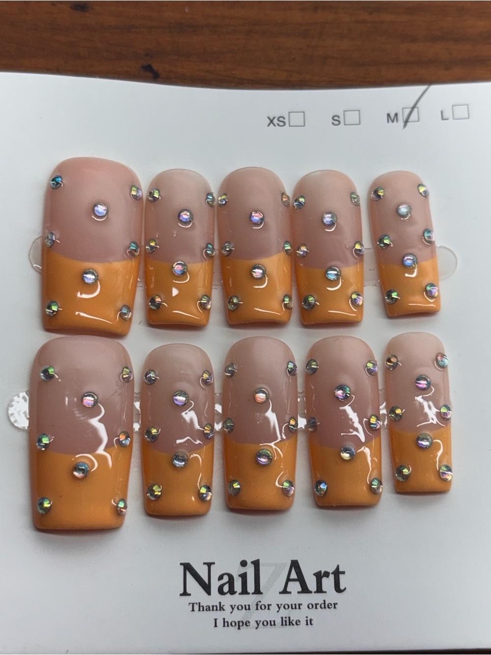 Nail Art Two-Tone Press-On Nails in Nude & Mustard with Rhinestones